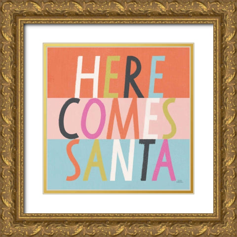 Bright Christmas Wishes III Gold Ornate Wood Framed Art Print with Double Matting by Marshall, Laura