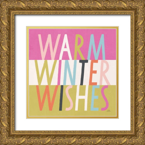Bright Christmas Wishes IV Gold Ornate Wood Framed Art Print with Double Matting by Marshall, Laura