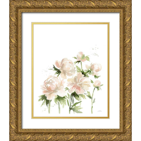 Peonies I Gold Ornate Wood Framed Art Print with Double Matting by Pete, Katrina