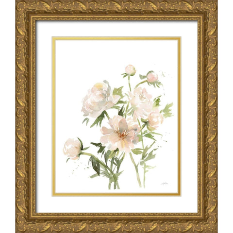 Peonies II Gold Ornate Wood Framed Art Print with Double Matting by Pete, Katrina