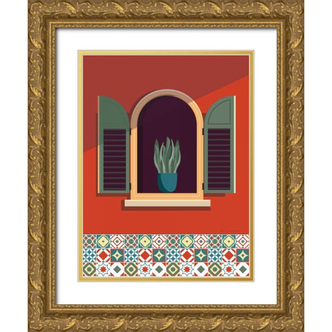 Window Lisboa Sage Gold Ornate Wood Framed Art Print with Double Matting by Escalante, Omar