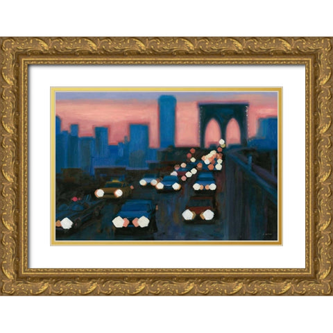 Brooklyn Bridge Evening Gold Ornate Wood Framed Art Print with Double Matting by Wiens, James