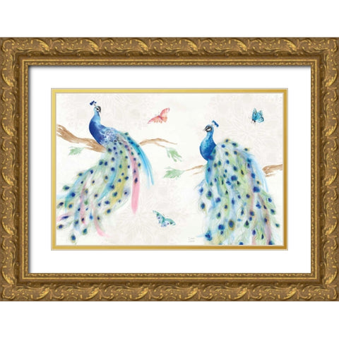 Peacock Glory I Gold Ornate Wood Framed Art Print with Double Matting by June, Dina