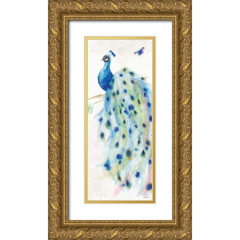 Peacock Glory III Gold Ornate Wood Framed Art Print with Double Matting by June, Dina