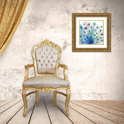 Peacock Glory IV Gold Ornate Wood Framed Art Print with Double Matting by June, Dina