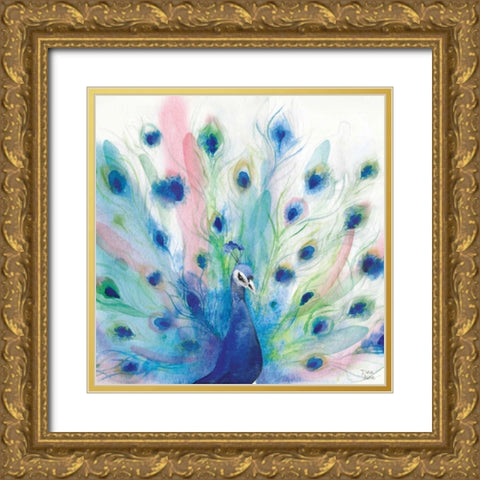 Peacock Glory IV Gold Ornate Wood Framed Art Print with Double Matting by June, Dina
