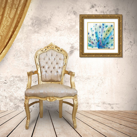 Peacock Glory V Gold Ornate Wood Framed Art Print with Double Matting by June, Dina