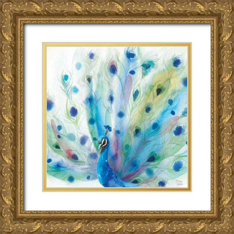 Peacock Glory V Gold Ornate Wood Framed Art Print with Double Matting by June, Dina