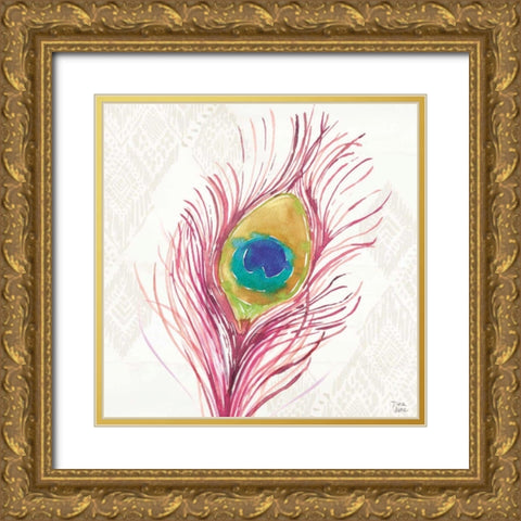 Peacock Glory VI Gold Ornate Wood Framed Art Print with Double Matting by June, Dina