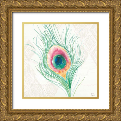 Peacock Glory VII Gold Ornate Wood Framed Art Print with Double Matting by June, Dina