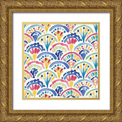 Peacock Glory Pattern IIA Gold Ornate Wood Framed Art Print with Double Matting by June, Dina