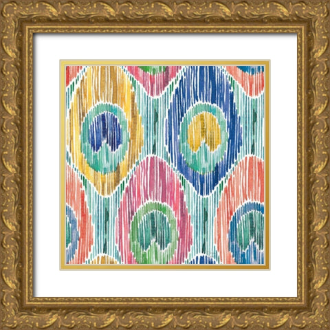 Peacock Glory Pattern VII Gold Ornate Wood Framed Art Print with Double Matting by June, Dina