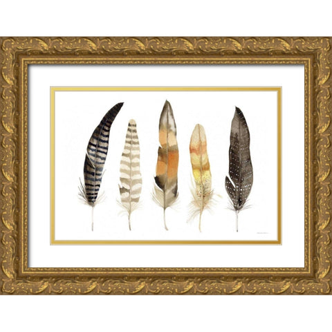 Natural Feathers Gold Ornate Wood Framed Art Print with Double Matting by McKenna, Kathleen Parr