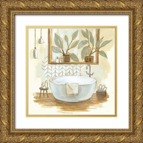 Sage Bathroom I Gold Ornate Wood Framed Art Print with Double Matting by Vassileva, Silvia