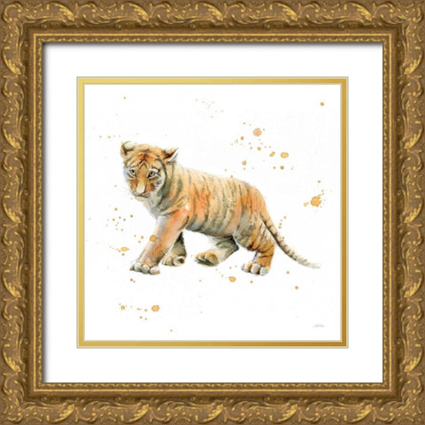 Tiger Cub Gold Ornate Wood Framed Art Print with Double Matting by Pete, Katrina