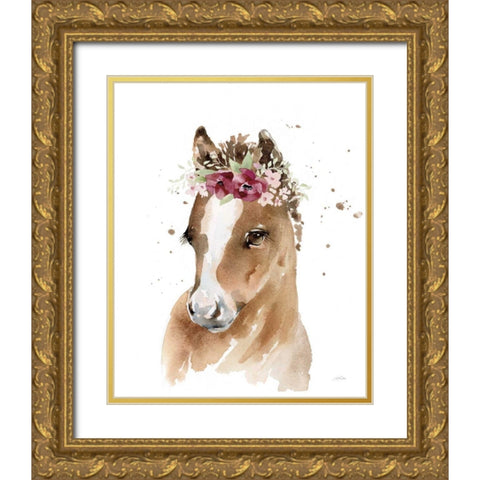 Floral Pony Gold Ornate Wood Framed Art Print with Double Matting by Pete, Katrina