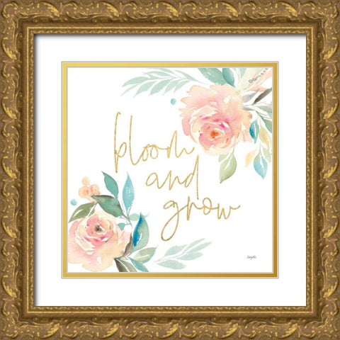 Watercolor Blossom V Gold Ornate Wood Framed Art Print with Double Matting by Rice, Kristy