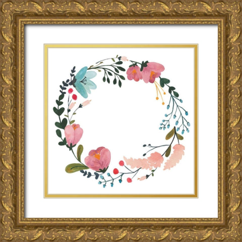 Romantic Floral Wreath II Gold Ornate Wood Framed Art Print with Double Matting by Wild Apple Portfolio