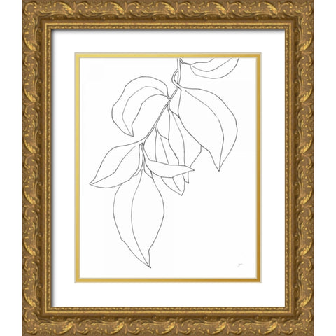 Line Leaves I Gold Ornate Wood Framed Art Print with Double Matting by Panganiban, Karyn
