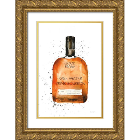 Save Water Drink Bourbon Gold Ornate Wood Framed Art Print with Double Matting by Charro, Mercedes Lopez