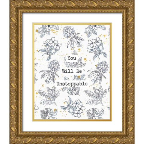 Indigo Blooms Unstoppable Gold Ornate Wood Framed Art Print with Double Matting by Wild Apple Portfolio