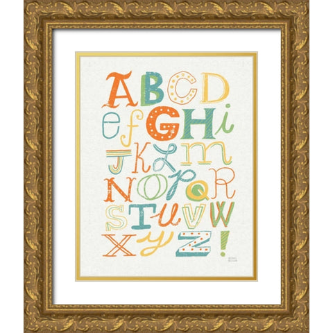 Funky Letters Bright Gold Ornate Wood Framed Art Print with Double Matting by Mullan, Michael