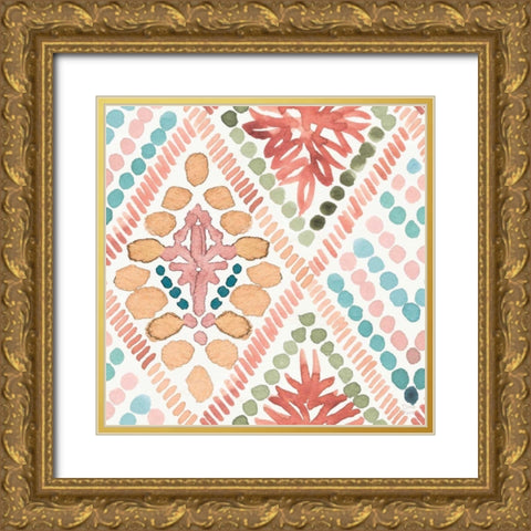 Macrame Meander Pattern V Gold Ornate Wood Framed Art Print with Double Matting by June, Dina