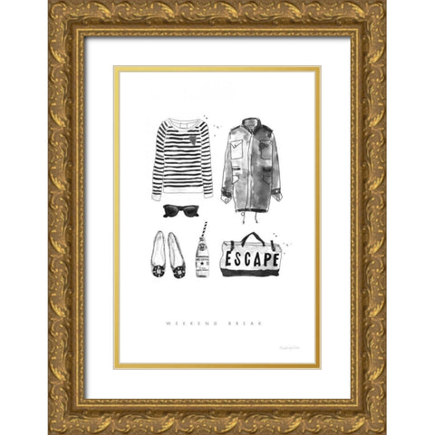 Back to Black II Gold Ornate Wood Framed Art Print with Double Matting by Charro, Mercedes Lopez