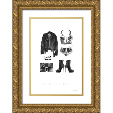 Back to Black III Gold Ornate Wood Framed Art Print with Double Matting by Charro, Mercedes Lopez