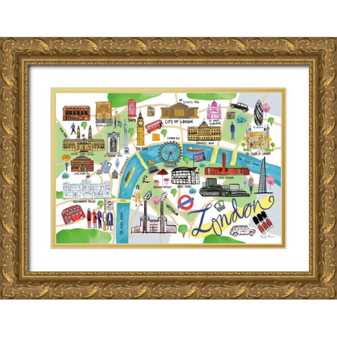 London Map Gold Ornate Wood Framed Art Print with Double Matting by Zaman, Farida
