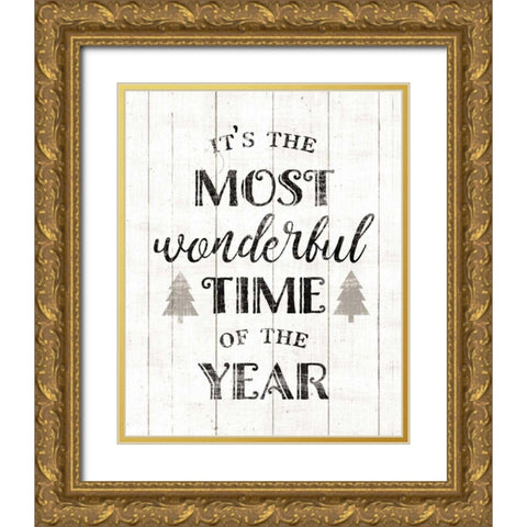 Wonderful Time Neutral Gold Ornate Wood Framed Art Print with Double Matting by Wild Apple Portfolio