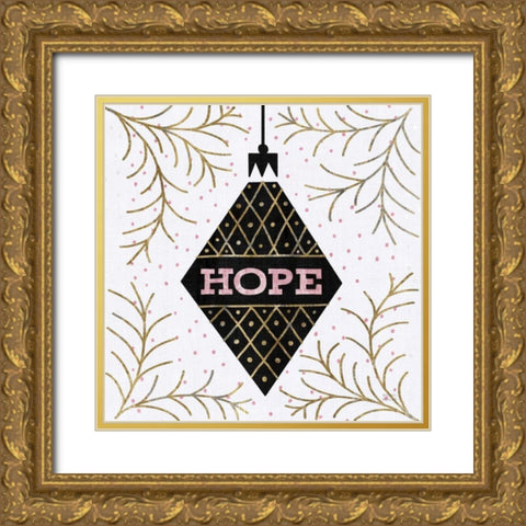 Jolly Holiday Ornaments Hope Metallic Gold Ornate Wood Framed Art Print with Double Matting by Mullan, Michael