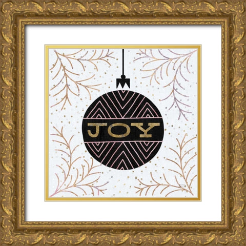 Jolly Holiday Ornaments Joy Metallic Gold Ornate Wood Framed Art Print with Double Matting by Mullan, Michael