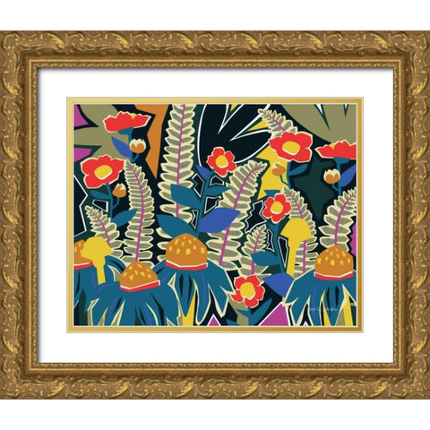 Ferns and Wildflowers I Gold Ornate Wood Framed Art Print with Double Matting by Gallagher, Megan
