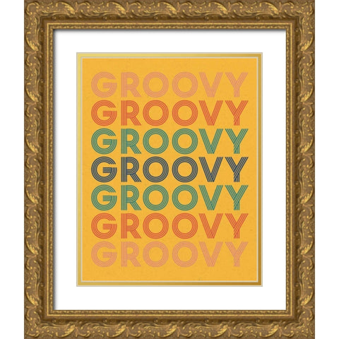 Retro Words I Bright Gold Ornate Wood Framed Art Print with Double Matting by Wild Apple Portfolio
