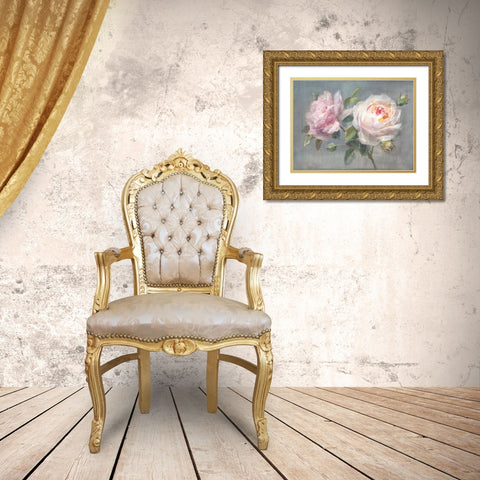 Lovely Roses Gold Ornate Wood Framed Art Print with Double Matting by Nai, Danhui