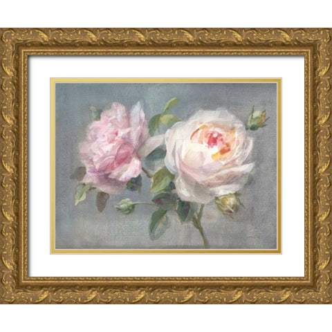 Lovely Roses Gold Ornate Wood Framed Art Print with Double Matting by Nai, Danhui