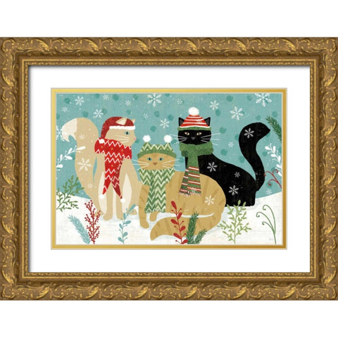 Purrfect Holiday I Gold Ornate Wood Framed Art Print with Double Matting by Charron, Veronique