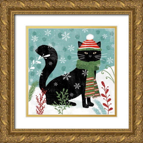 Purrfect Holiday II Gold Ornate Wood Framed Art Print with Double Matting by Charron, Veronique