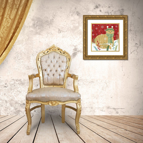Purrfect Holiday III Gold Ornate Wood Framed Art Print with Double Matting by Charron, Veronique