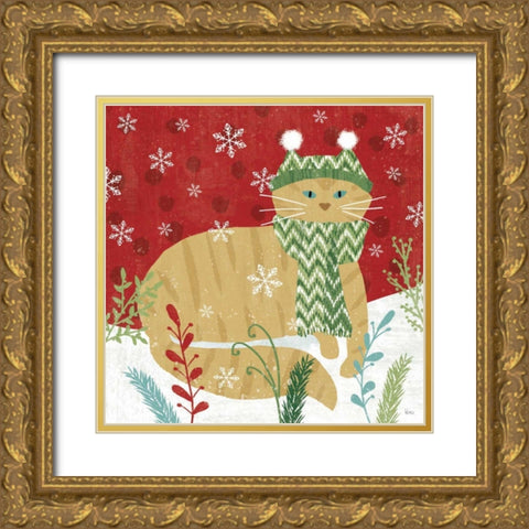 Purrfect Holiday III Gold Ornate Wood Framed Art Print with Double Matting by Charron, Veronique