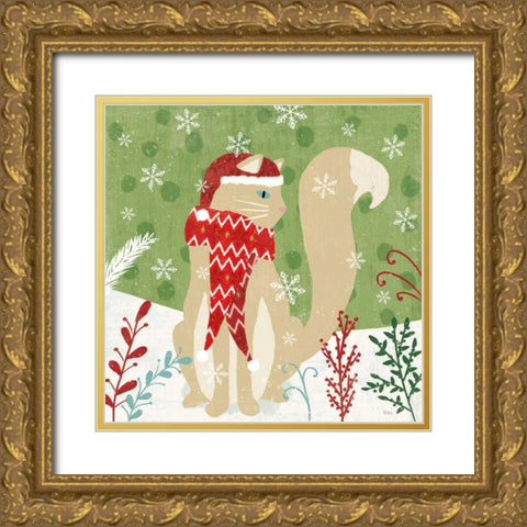 Purrfect Holiday IV Gold Ornate Wood Framed Art Print with Double Matting by Charron, Veronique