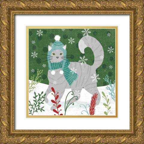 Purrfect Holiday V Gold Ornate Wood Framed Art Print with Double Matting by Charron, Veronique
