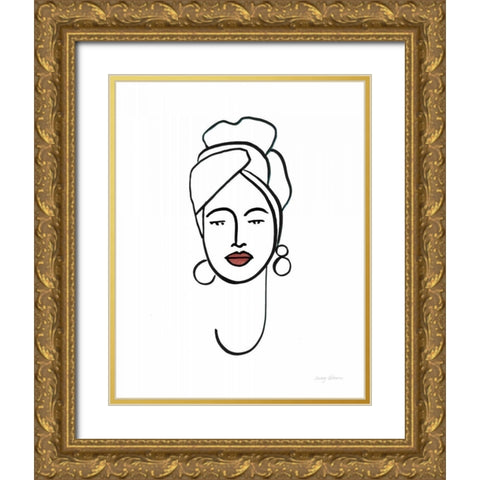 Beauty II Coral Lips Gold Ornate Wood Framed Art Print with Double Matting by Tillmon, Avery