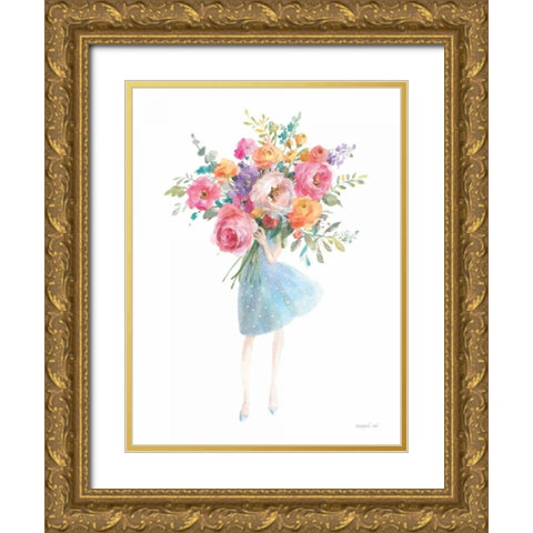 Bursting with Flowers Gold Ornate Wood Framed Art Print with Double Matting by Nai, Danhui