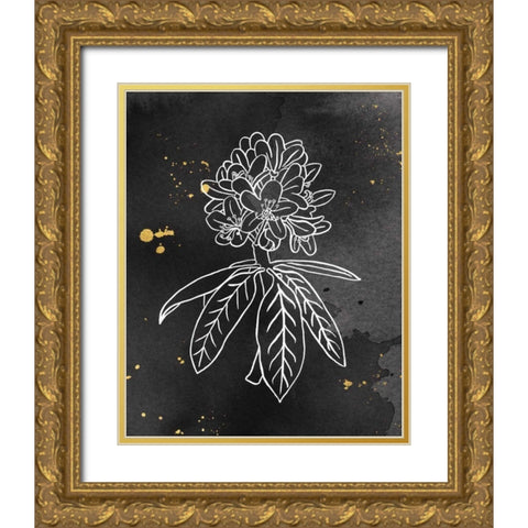 Indigo Blooms II Black Gold Ornate Wood Framed Art Print with Double Matting by Wild Apple Portfolio