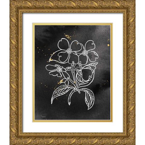 Indigo Blooms III Black Gold Ornate Wood Framed Art Print with Double Matting by Wild Apple Portfolio