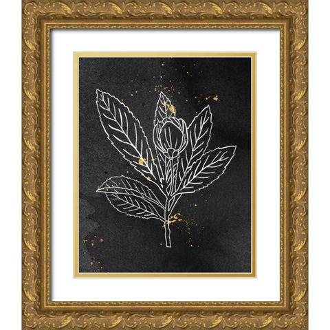 Indigo Blooms IV Black Gold Ornate Wood Framed Art Print with Double Matting by Wild Apple Portfolio