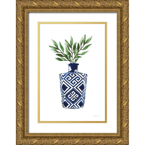 Cobalt Geometric Vases III Gold Ornate Wood Framed Art Print with Double Matting by Charro, Mercedes Lopez