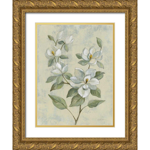 Sage Magnolia Gold Ornate Wood Framed Art Print with Double Matting by Vassileva, Silvia